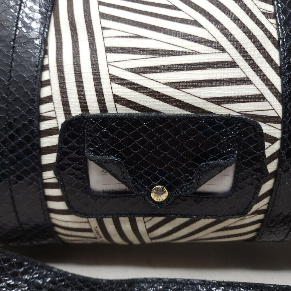 Henri Bendel Laptop Bag Disturbed Stripe Brown Black Canvas Leather Briefcase - Picture 14 of 16